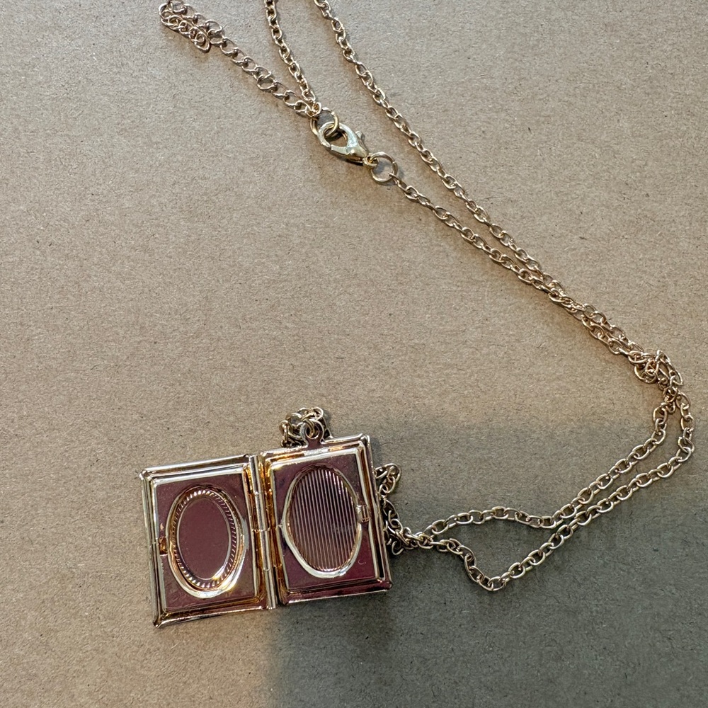 Gold-Tone Locket Pendant Necklace - Elegant Book Locket - Picture 2 of 3